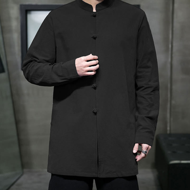 Chemise à manches longues en coton pour homme, simple, motif Buddha Stones, style chinois, avec boutons grenouille - image 25