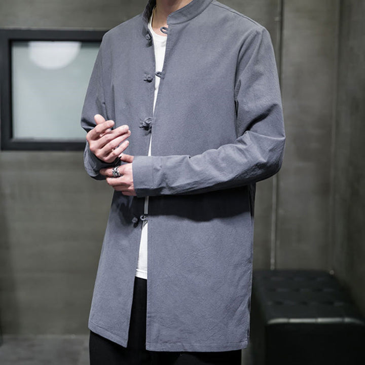 Chemise à manches longues en coton pour homme, simple, motif Buddha Stones, style chinois, avec boutons grenouille - image 8