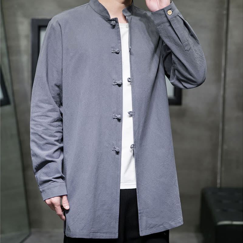 Chemise à manches longues en coton pour homme, simple, motif Buddha Stones, style chinois, avec boutons grenouille - image 2