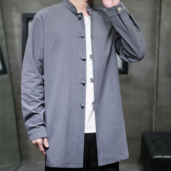 Chemise à manches longues en coton pour homme, simple, motif Buddha Stones, style chinois, avec boutons grenouille - image 2