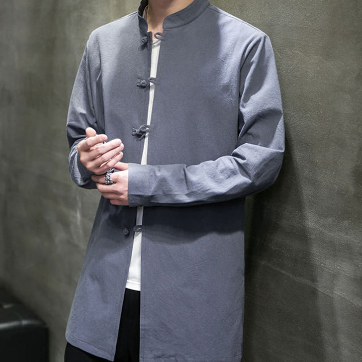 Chemise à manches longues en coton pour homme, simple, motif Buddha Stones, style chinois, avec boutons grenouille - image 9