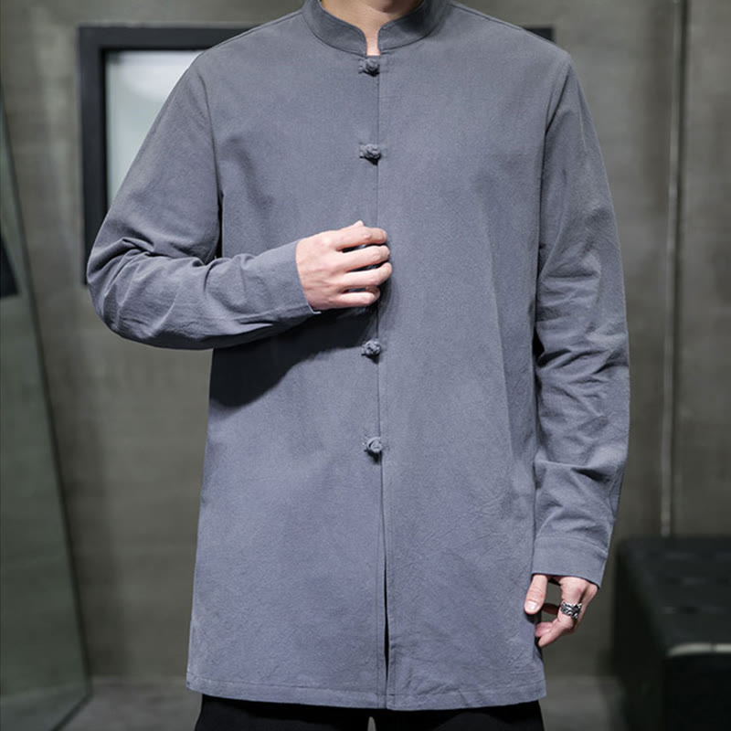 Chemise à manches longues en coton pour homme, simple, motif Buddha Stones, style chinois, avec boutons grenouille - image 5