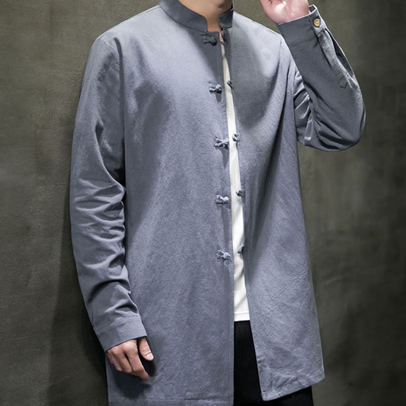 Chemise à manches longues en coton pour homme, simple, motif Buddha Stones, style chinois, avec boutons grenouille - image 3