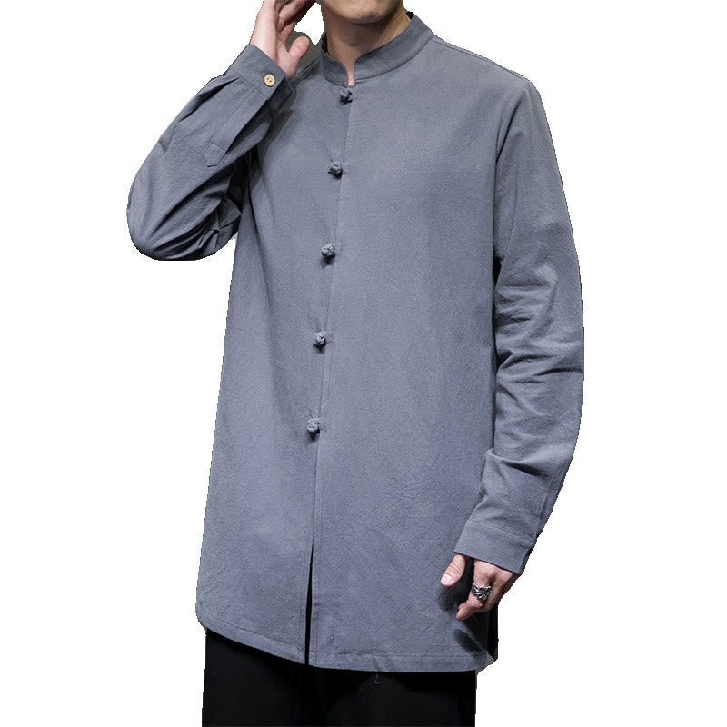 Chemise à manches longues en coton pour homme, simple, motif Buddha Stones, style chinois, avec boutons grenouille - image 10