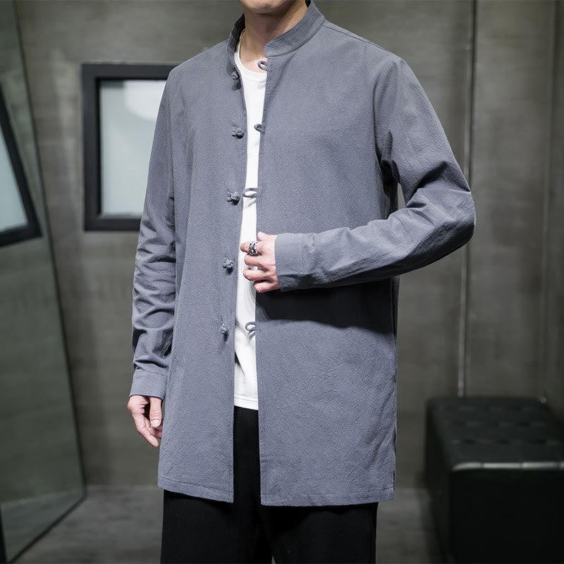 Chemise à manches longues en coton pour homme, simple, motif Buddha Stones, style chinois, avec boutons grenouille - Bleu acier clair - US/UK/AU46,EU56 (5XL) - image 0