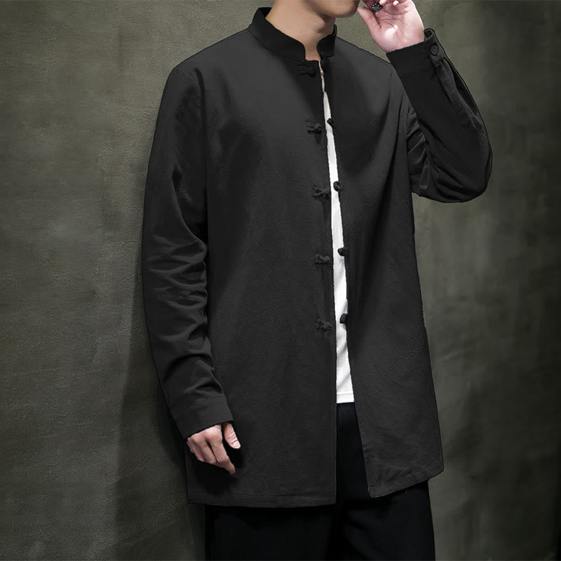 Chemise à manches longues en coton pour homme, simple, motif Buddha Stones, style chinois, avec boutons grenouille - image 24