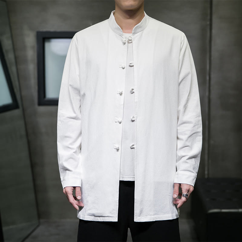 Chemise à manches longues en coton pour homme, simple, motif Buddha Stones, style chinois, avec boutons grenouille - image 13