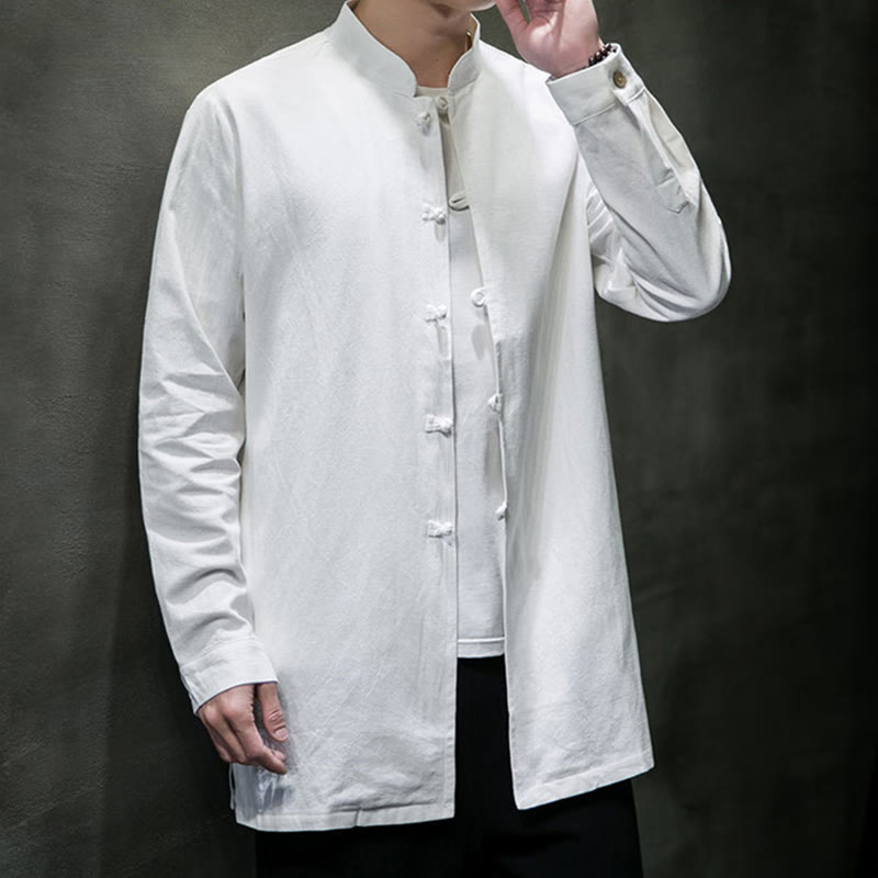 Chemise à manches longues en coton pour homme, simple, motif Buddha Stones, style chinois, avec boutons grenouille - image 17