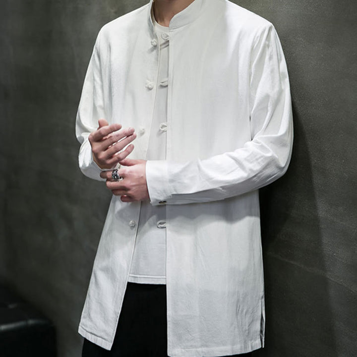 Chemise à manches longues en coton pour homme, simple, motif Buddha Stones, style chinois, avec boutons grenouille - image 15