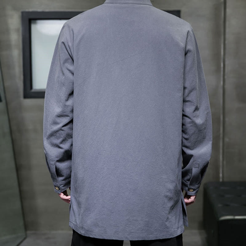 Chemise à manches longues en coton pour homme, simple, motif Buddha Stones, style chinois, avec boutons grenouille - image 6