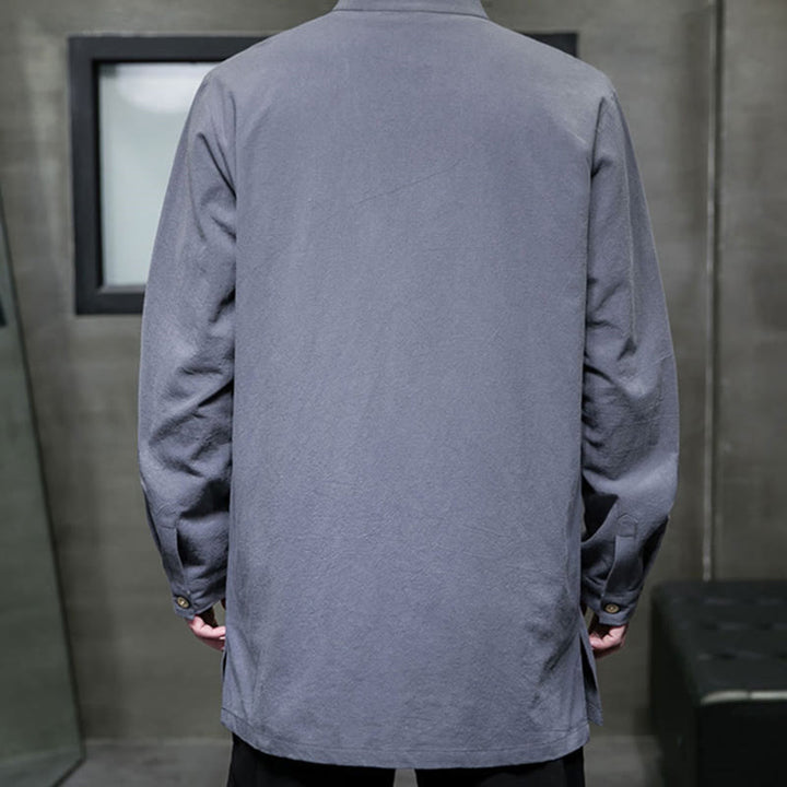 Chemise à manches longues en coton pour homme, simple, motif Buddha Stones, style chinois, avec boutons grenouille - image 6