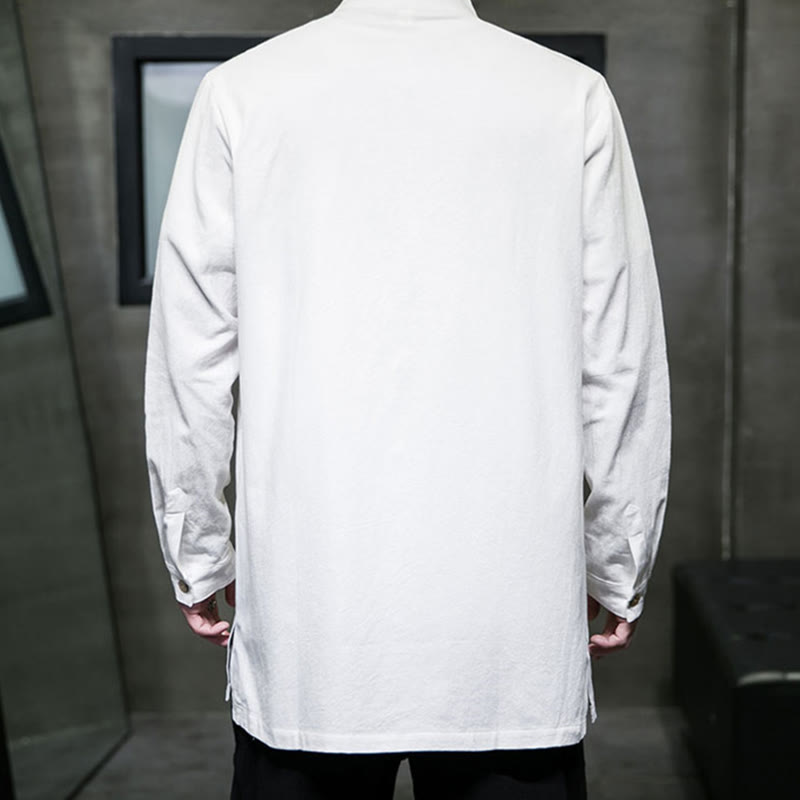 Chemise à manches longues en coton pour homme, simple, motif Buddha Stones, style chinois, avec boutons grenouille - image 14