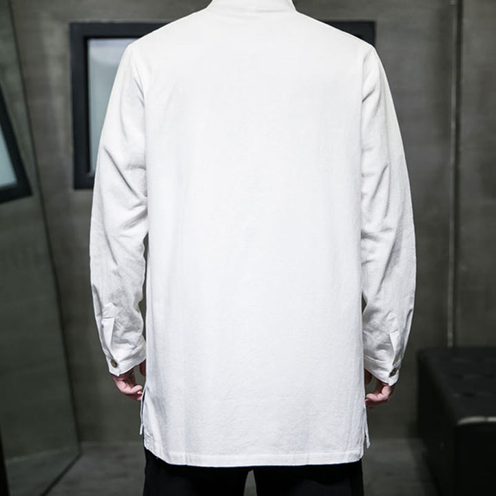 Chemise à manches longues en coton pour homme, simple, motif Buddha Stones, style chinois, avec boutons grenouille - image 14