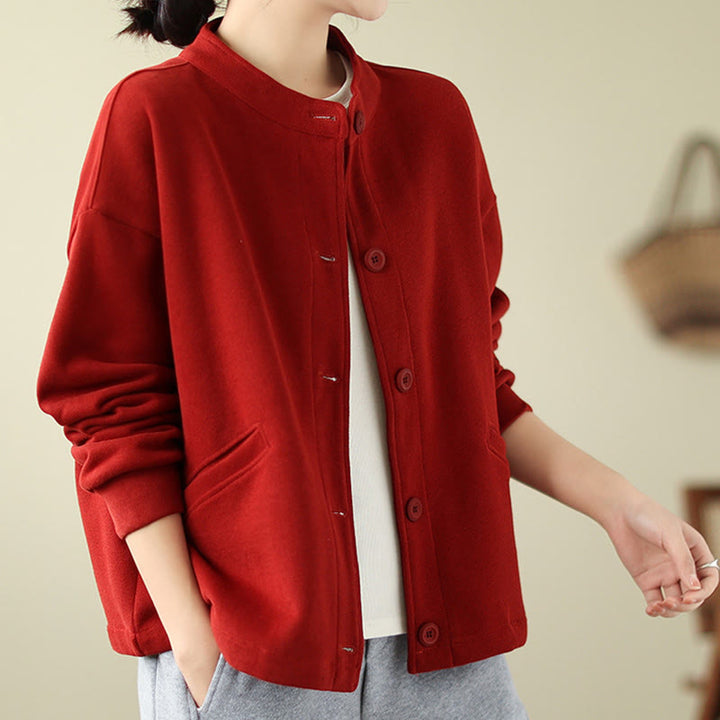 Veste à manches longues en coton pour femme, couleur unie, avec poches, motif Buddha Stones - Brique réfractaire - US14,UK/AU18,EU46 (2XL) - image 5