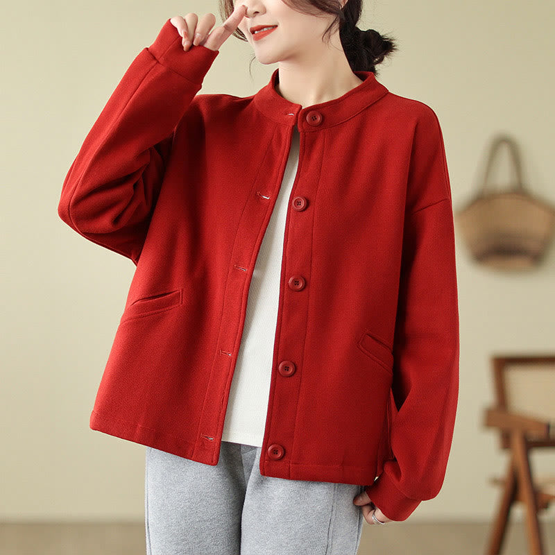 Veste à manches longues en coton pour femme, couleur unie, avec poches, motif Buddha Stones - image 9