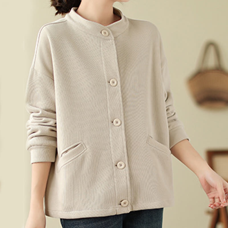 Veste à manches longues en coton pour femme, couleur unie, avec poches, motif Buddha Stones - image 15