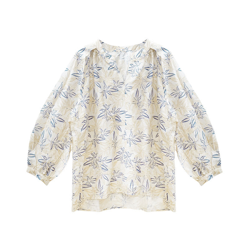 Chemise à manches longues pour femme, motif Buddha Stones, bleu beige et fleurs crantées, pour personnes âgées - image 5