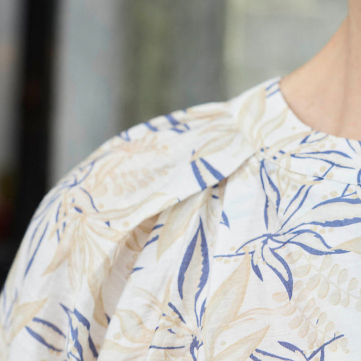 Chemise à manches longues pour femme, motif Buddha Stones, bleu beige et fleurs crantées, pour personnes âgées - image 6