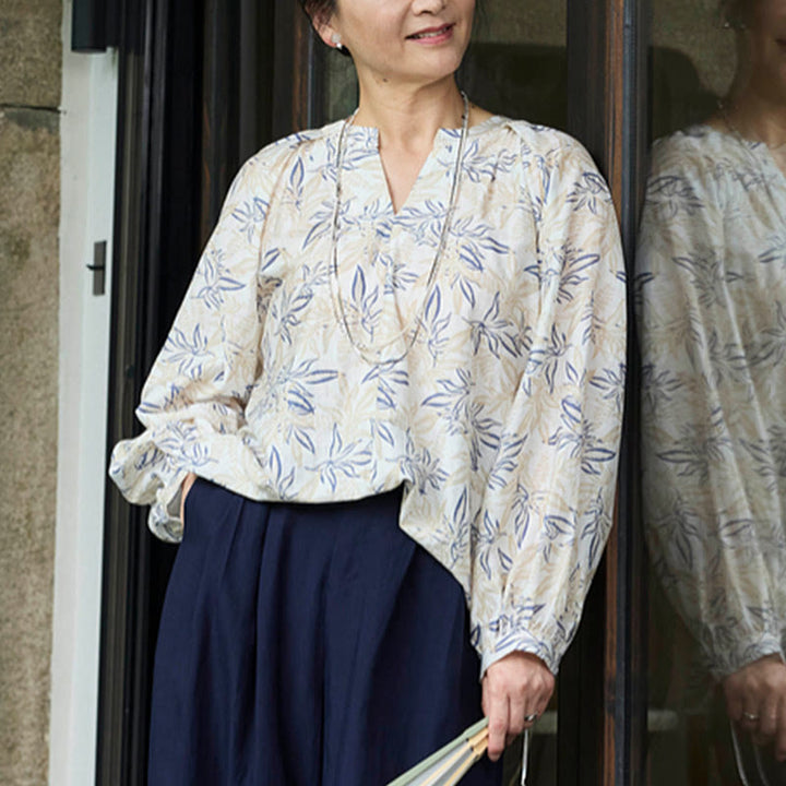 Chemise à manches longues pour femme, motif Buddha Stones, bleu beige et fleurs crantées, pour personnes âgées - image 16