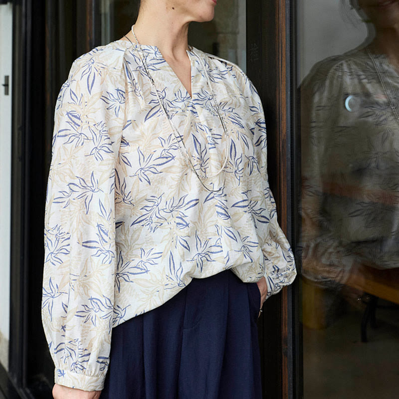 Chemise à manches longues pour femme, motif Buddha Stones, bleu beige et fleurs crantées, pour personnes âgées - image 15