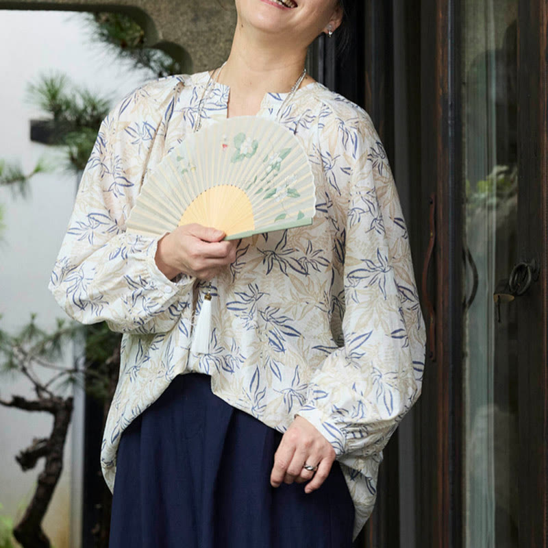Chemise à manches longues pour femme, motif Buddha Stones, bleu beige et fleurs crantées, pour personnes âgées - image 19