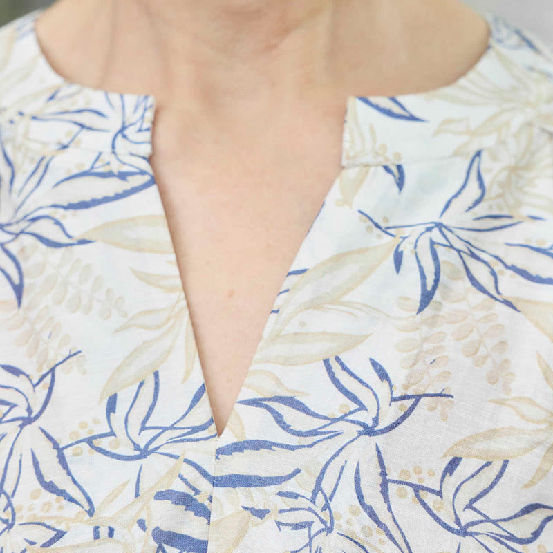 Chemise à manches longues pour femme, motif Buddha Stones, bleu beige et fleurs crantées, pour personnes âgées - image 7