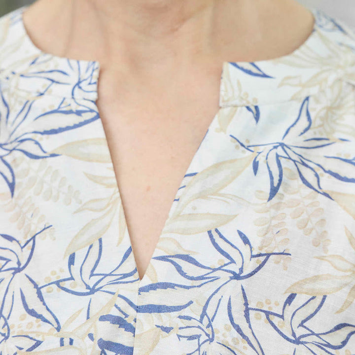 Chemise à manches longues pour femme, motif Buddha Stones, bleu beige et fleurs crantées, pour personnes âgées - image 7