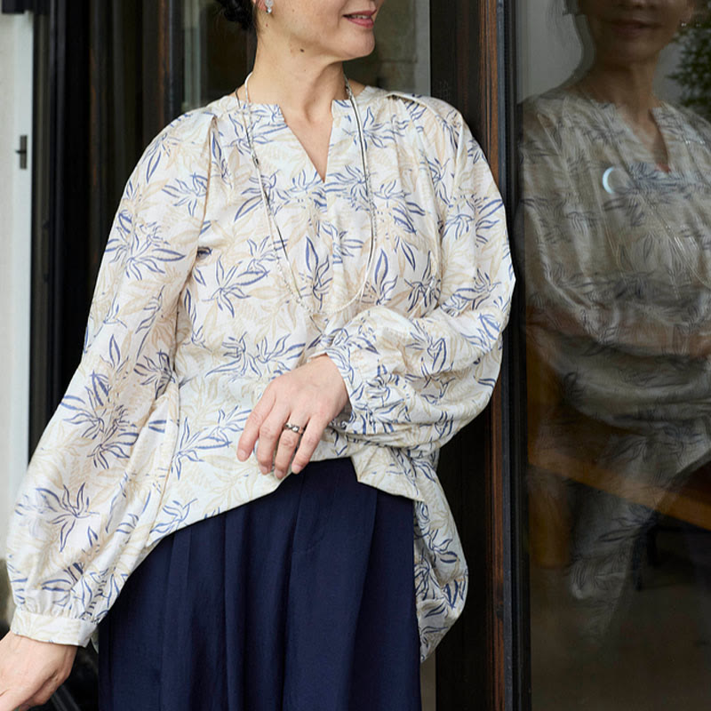 Chemise à manches longues pour femme, motif Buddha Stones, bleu beige et fleurs crantées, pour personnes âgées - image 20