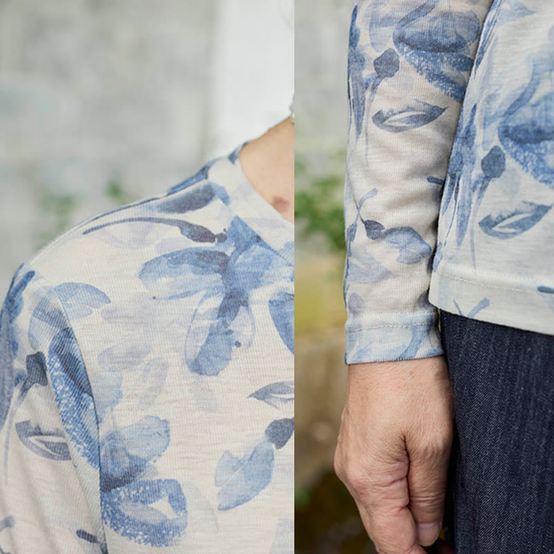 T-shirt à manches longues pour femme, motif Buddha Stones Fall, motif floral bleu, pour personnes âgées - image 12