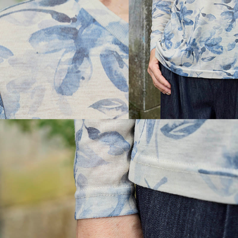 T-shirt à manches longues pour femme, motif Buddha Stones Fall, motif floral bleu, pour personnes âgées - image 13