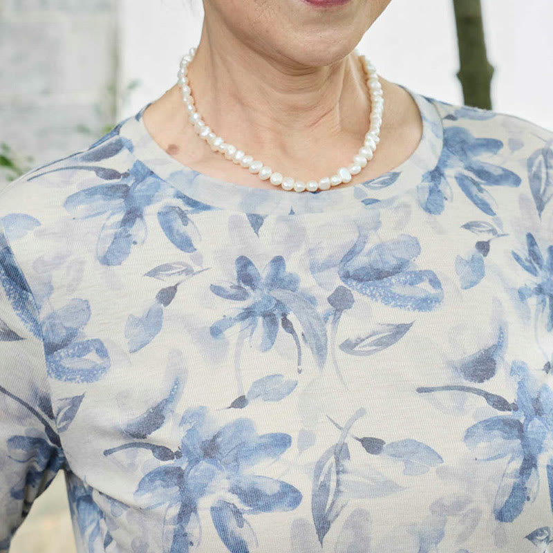 T-shirt à manches longues pour femme, motif Buddha Stones Fall, motif floral bleu, pour personnes âgées - image 9