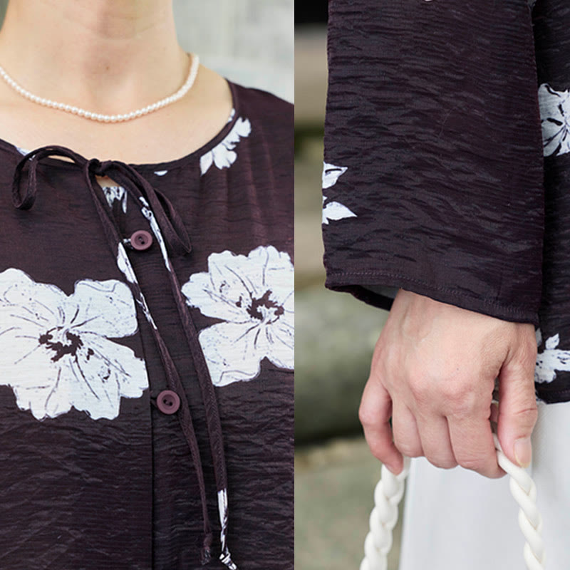 Chemise à manches longues et lacets pour femme, motif floral noir, motif Buddha Stones, pour personnes âgées - image 6