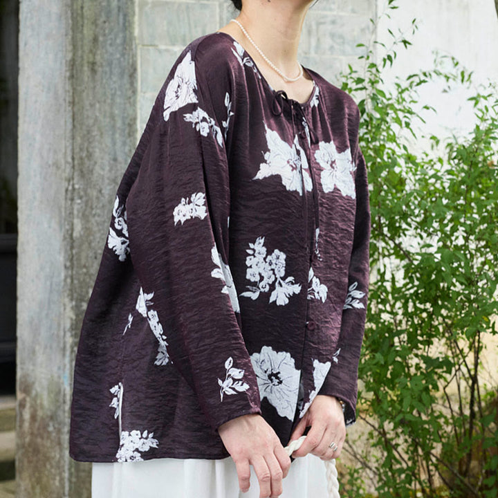 Chemise à manches longues et lacets pour femme, motif floral noir, motif Buddha Stones, pour personnes âgées - image 2