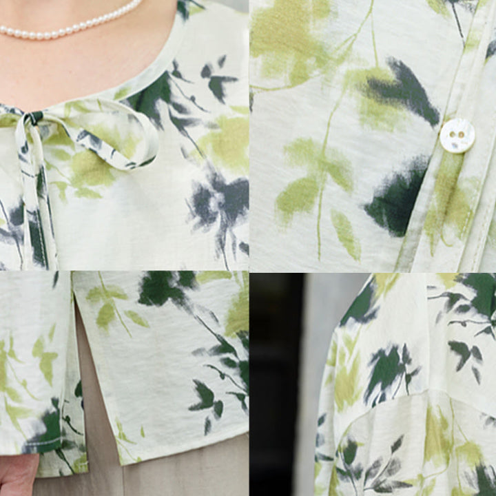 Chemise à manches longues pour femme, motif Buddha Stones, feuilles florales vertes, lacets et boutons, pour personnes âgées - image 13