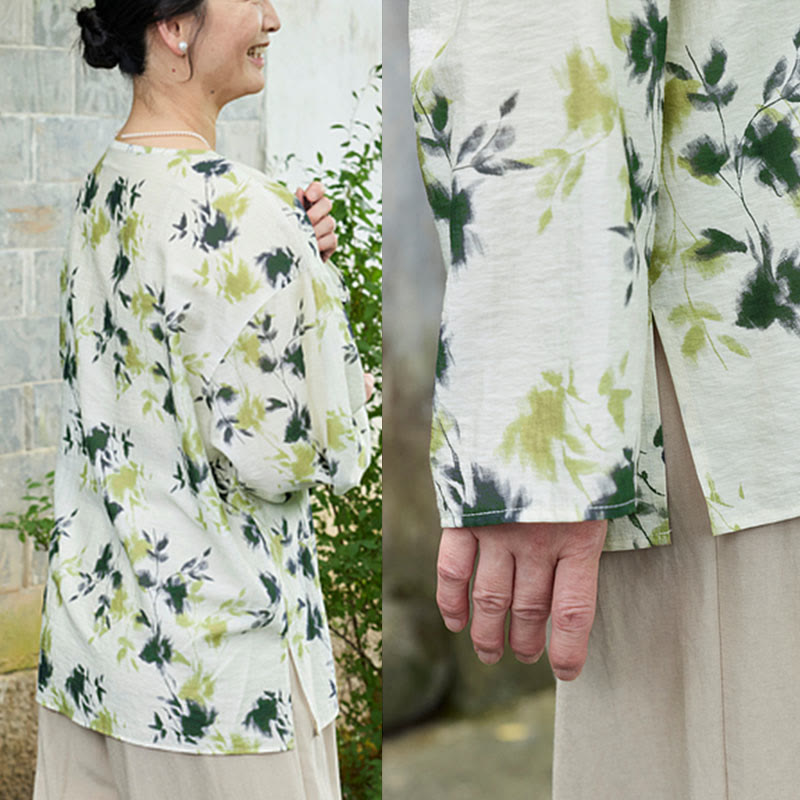 Chemise à manches longues pour femme, motif Buddha Stones, feuilles florales vertes, lacets et boutons, pour personnes âgées - image 15