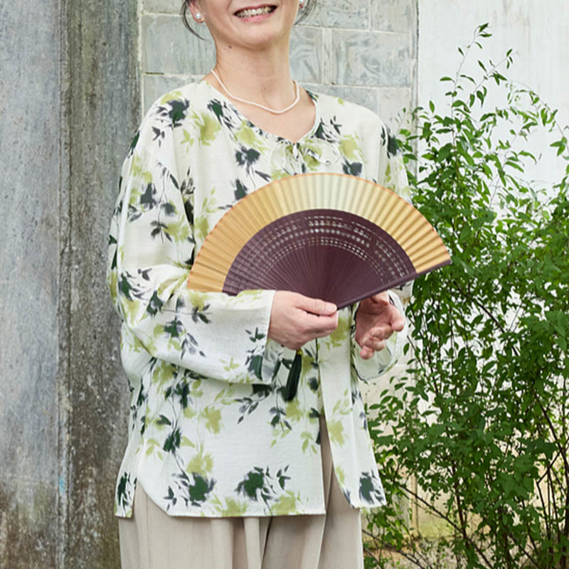 Chemise à manches longues pour femme, motif Buddha Stones, feuilles florales vertes, lacets et boutons, pour personnes âgées - image 8
