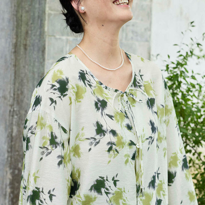 Chemise à manches longues pour femme, motif Buddha Stones, feuilles florales vertes, lacets et boutons, pour personnes âgées - image 16