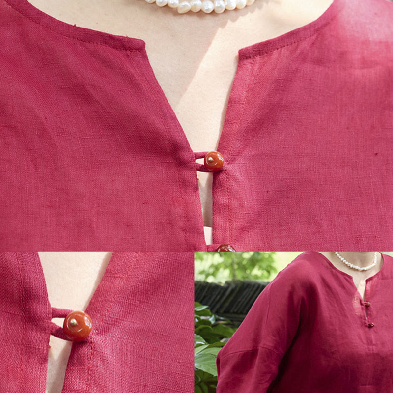 Chemise à manches longues en lin uni avec Buddha Stones pour femme, pour personnes âgées - image 20