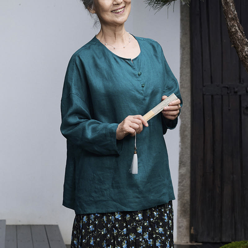 Chemise à manches longues en lin uni avec Buddha Stones pour femme, pour personnes âgées - image 10