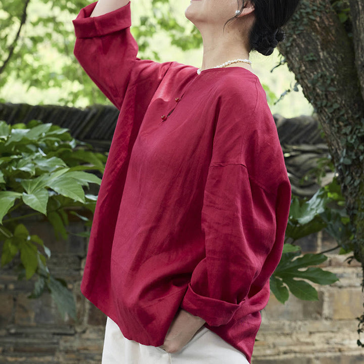 Chemise à manches longues en lin uni avec Buddha Stones pour femme, pour personnes âgées - image 17