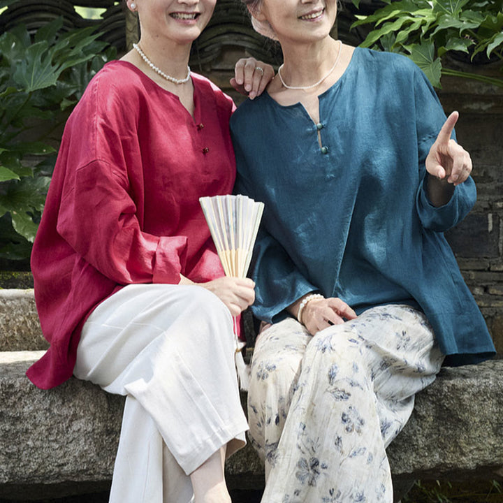 Chemise à manches longues en lin uni avec Buddha Stones pour femme, pour personnes âgées - image 26