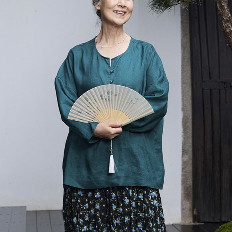 Chemise à manches longues en lin uni avec Buddha Stones pour femme, pour personnes âgées - image 8