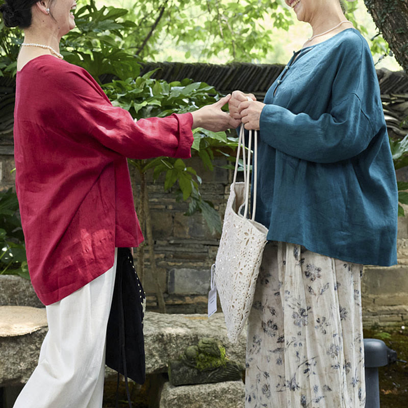 Chemise à manches longues en lin uni avec Buddha Stones pour femme, pour personnes âgées - image 23
