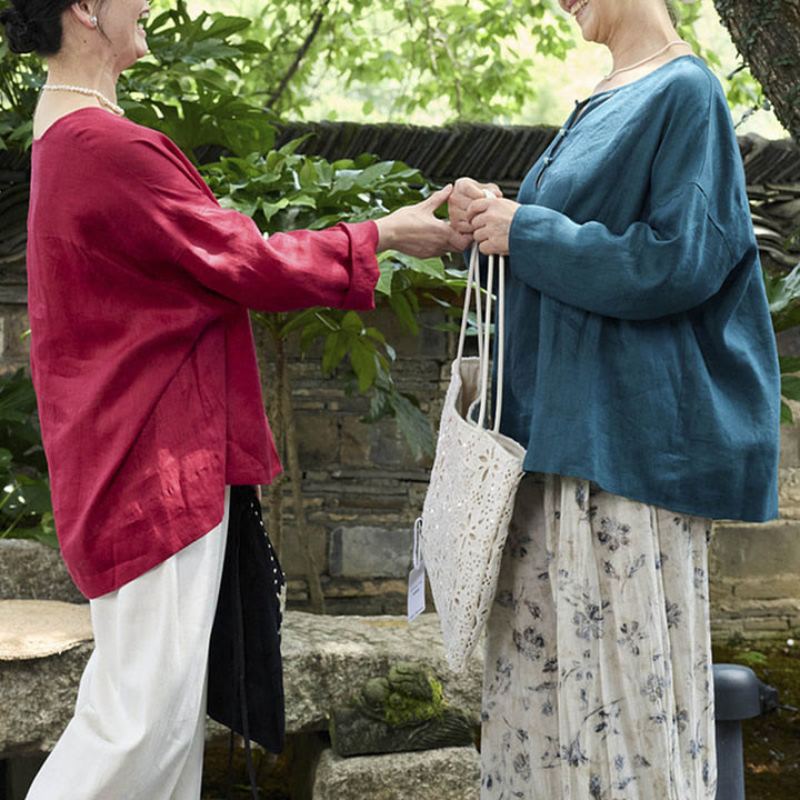 Chemise à manches longues en lin uni avec Buddha Stones pour femme, pour personnes âgées - image 23