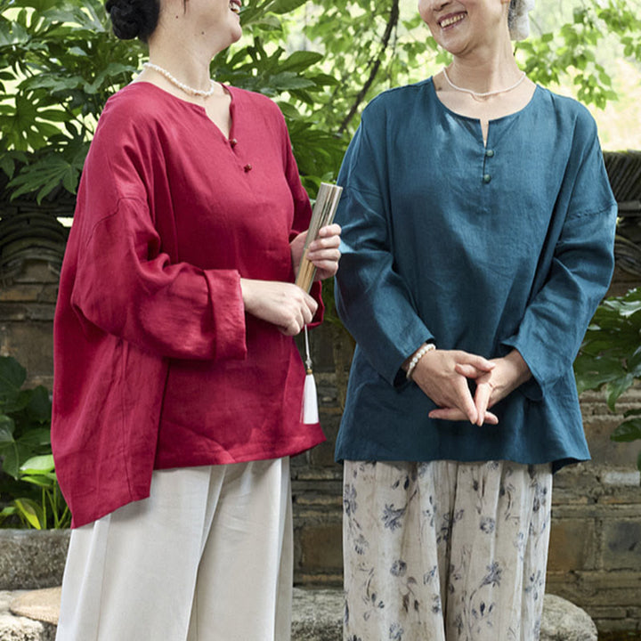 Chemise à manches longues en lin uni avec Buddha Stones pour femme, pour personnes âgées - image 28
