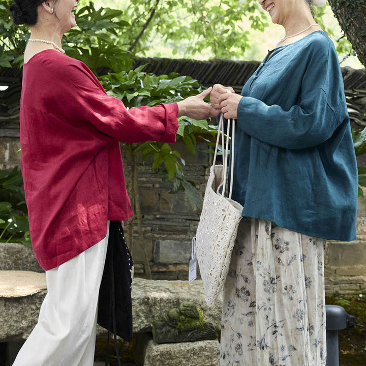 Chemise à manches longues en lin uni avec Buddha Stones pour femme, pour personnes âgées - image 34