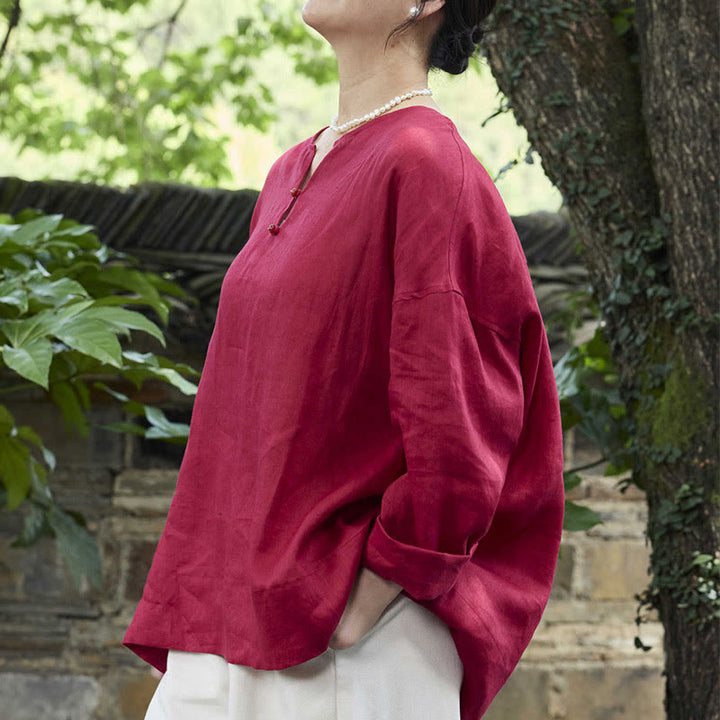 Chemise à manches longues en lin uni avec Buddha Stones pour femme, pour personnes âgées - image 19