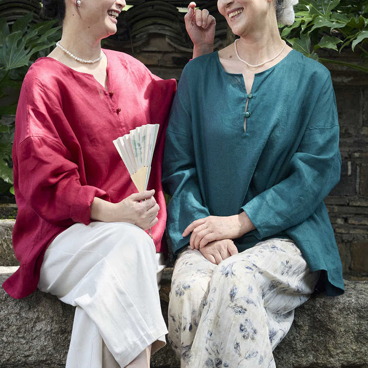 Chemise à manches longues en lin uni avec Buddha Stones pour femme, pour personnes âgées - image 29