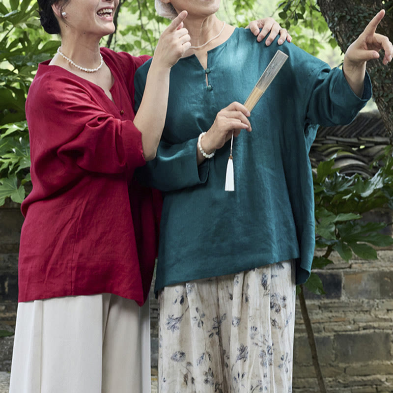 Chemise à manches longues en lin uni avec Buddha Stones pour femme, pour personnes âgées - image 25
