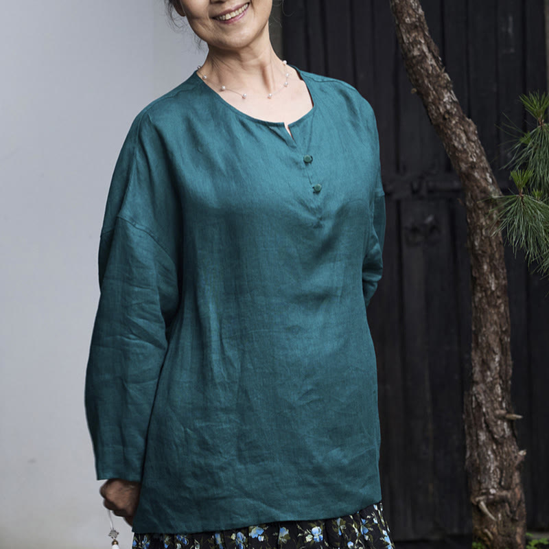 Chemise à manches longues en lin uni avec Buddha Stones pour femme, pour personnes âgées - image 6